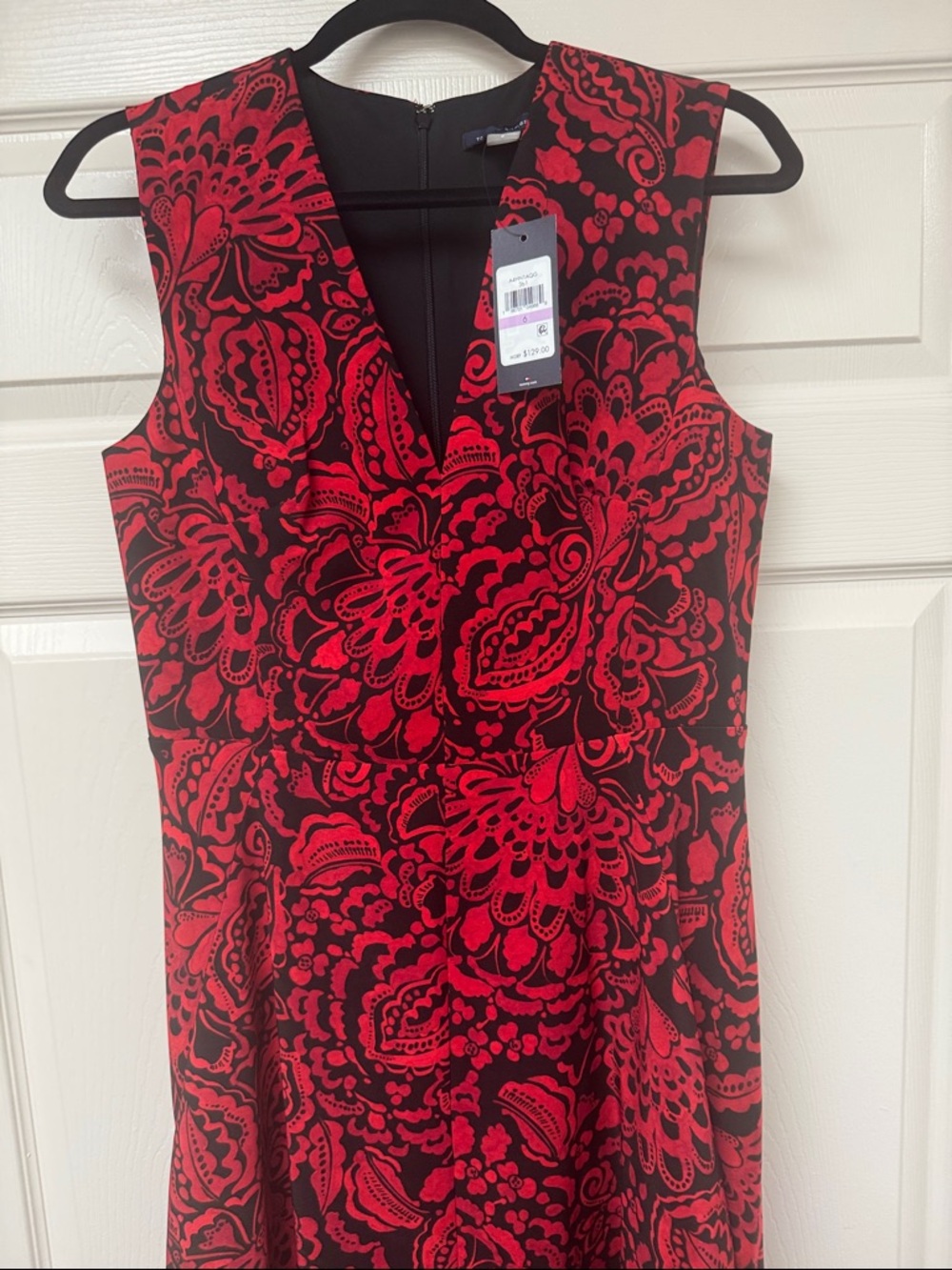 Tommy Hilfiger Red and Black Floral Midi Dress